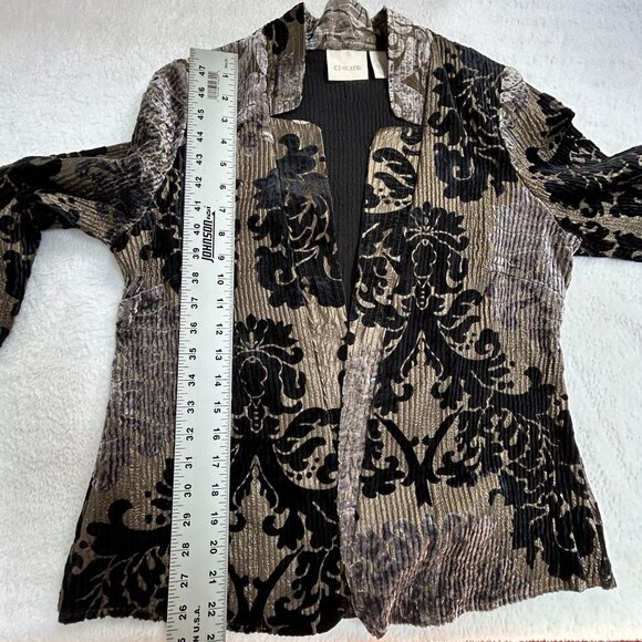 Chicos Women’s Open Front Jacket Size 1 Velvet Burnout Black Beige Floral Casual - Picture 8 of 8